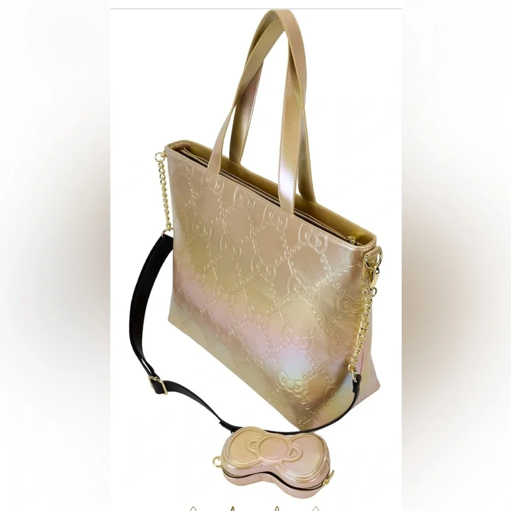 Gold Textured Tote Bag with Shimmery Finish - Picture 4 of 13